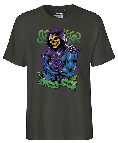 skull love cat  - master, skeletor, skeleton, skull, vintage, classic, cat, kitty, cat lover, pet, animal, movie, cartoon, 80s, 90s, popart - Fairtrade T-Shirt