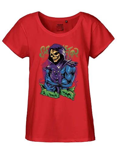 skull love cat  - master, skeletor, skeleton, skull, vintage, classic, cat, kitty, cat lover, pet, animal, movie, cartoon, 80s, 90s, popart - Fairtrade Girl Shirt
