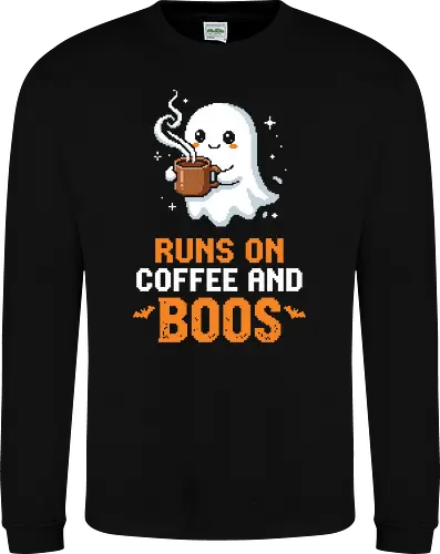 Runs On Boos - Cute Pixel Art Ghost Coffee Pun