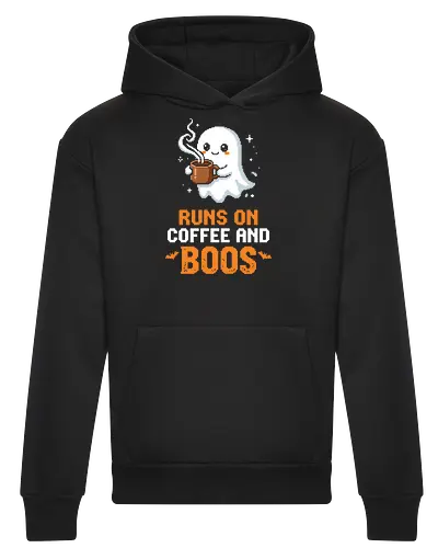 Runs On Boos - Cute Pixel Art Ghost Coffee Pun