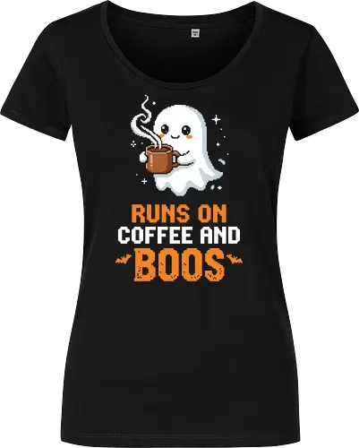 Runs On Boos - Cute Pixel Art Ghost Coffee Pun