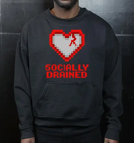 Socially Drained Broken Pixel Heart - Retro Introvert Aesthetic