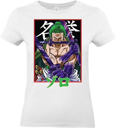 Drei-Klingen-Schwertkämpfer - Roronoa Zoro Shirt, pirate anime, drei Schwerter Santoryu, Geek Kleidung, Otaku Kultur, japanischer Streetwear, Samurai Ästhetik, Nerd Shirt, Geek Geschenk, Kanji Shirt, Zoro Schwertkämpfer, Anime Print - Standard T-Shirt (Frauen)