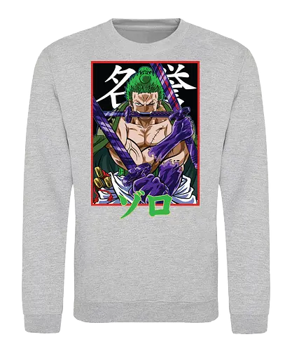 Drei-Klingen-Schwertkämpfer - Roronoa Zoro Shirt, pirate anime, drei Schwerter Santoryu, Geek Kleidung, Otaku Kultur, japanischer Streetwear, Samurai Ästhetik, Nerd Shirt, Geek Geschenk, Kanji Shirt, Zoro Schwertkämpfer, Anime Print - Sweatshirt