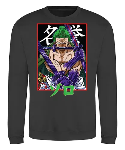 Drei-Klingen-Schwertkämpfer - Roronoa Zoro Shirt, pirate anime, drei Schwerter Santoryu, Geek Kleidung, Otaku Kultur, japanischer Streetwear, Samurai Ästhetik, Nerd Shirt, Geek Geschenk, Kanji Shirt, Zoro Schwertkämpfer, Anime Print - Sweatshirt