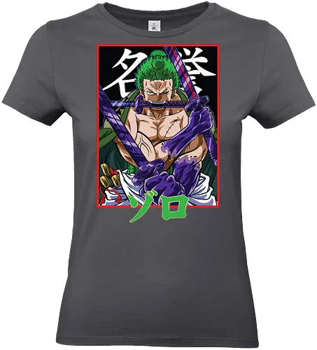 Drei-Klingen-Schwertkämpfer - Roronoa Zoro Shirt, pirate anime, drei Schwerter Santoryu, Geek Kleidung, Otaku Kultur, japanischer Streetwear, Samurai Ästhetik, Nerd Shirt, Geek Geschenk, Kanji Shirt, Zoro Schwertkämpfer, Anime Print - Standard T-Shirt (Frauen)