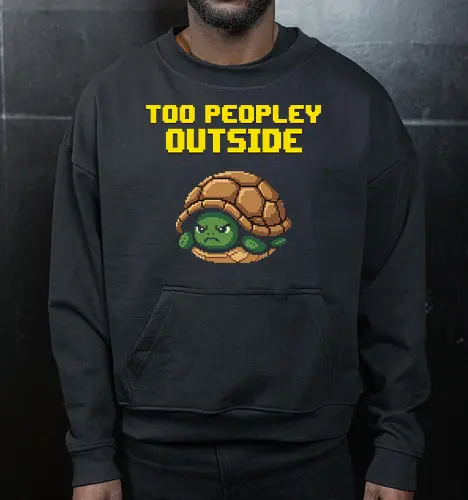 Too Peopley Outside Grumpy Turtle - Retro Pixel Art Introvert Tee