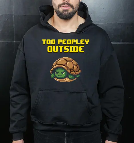 Too Peopley Outside Grumpy Turtle - Retro Pixel Art Introvert Tee