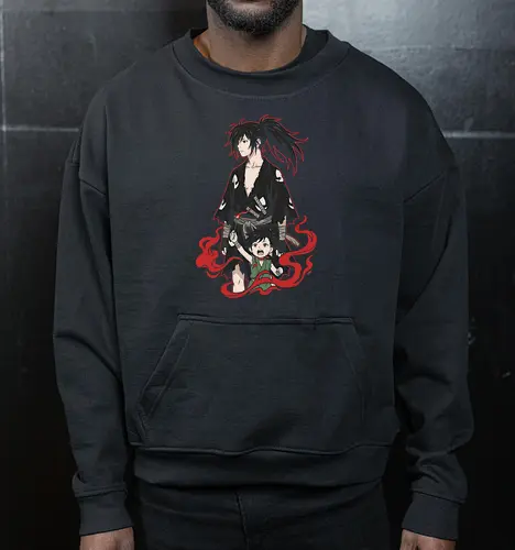 Momo Ayase, Ken (Okarun), & Mecha Blueprint Graphic