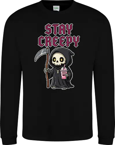 Stay Creepy - Kawaii Pixel Art Grim Reaper with Iced Coffee