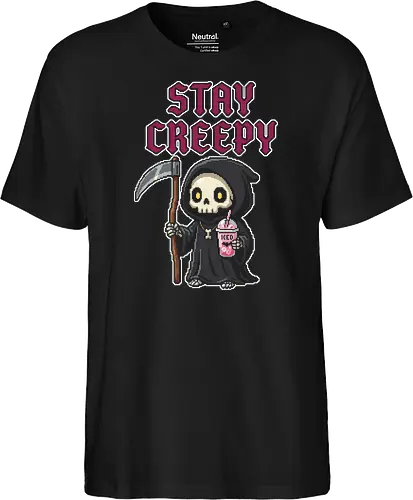 Stay Creepy - Kawaii Pixel Art Grim Reaper with Iced Coffee