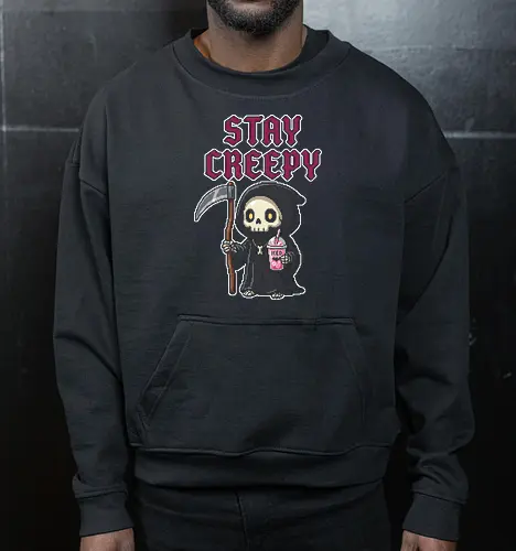 Stay Creepy - Kawaii Pixel Art Grim Reaper with Iced Coffee