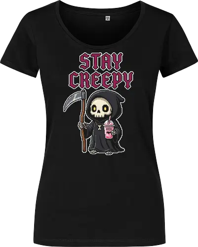 Stay Creepy - Kawaii Pixel Art Grim Reaper with Iced Coffee