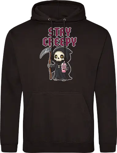 Stay Creepy - Kawaii Pixel Art Grim Reaper with Iced Coffee