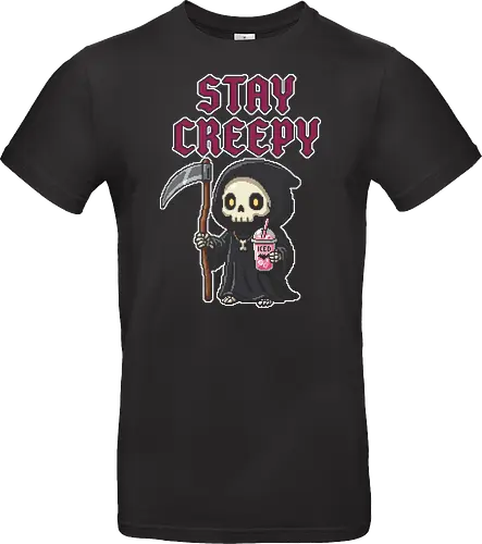 Stay Creepy - Kawaii Pixel Art Grim Reaper with Iced Coffee