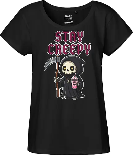 Stay Creepy - Kawaii Pixel Art Grim Reaper with Iced Coffee