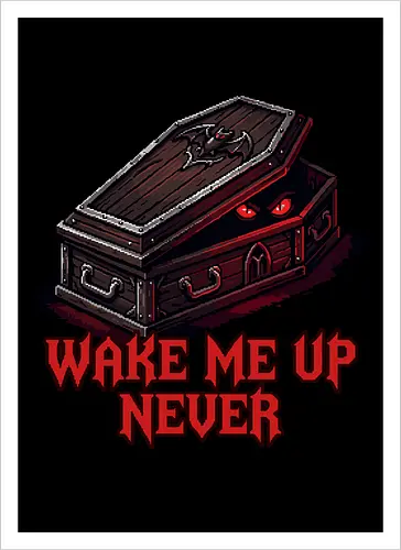 Wake Me Up Never - Gothic Coffin Pixel Art Vampire Tee