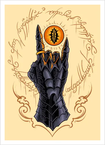 the cursed one - tlotr, hand, metalhead, metalhand, ring, evil, demon, knight, medieval, eyes, movie, legend - Kunstdruck