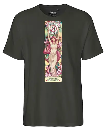 Hands off our work - day version - no ai, art nouveau - Fairtrade T-Shirt