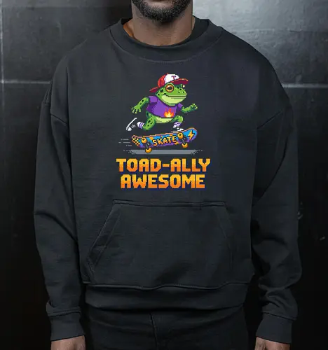 Toad-ally Awesome - Retro Pixel Art Skateboarding Toad Pun