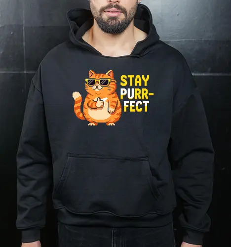 Stay Purr-fect - Retro Pixel Art Cool Orange Cat Tee