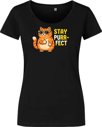 Stay Purr-fect - Retro Pixel Art Cool Orange Cat Tee