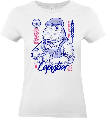 Capybar - capybar, capybara, barista, coffee, caffeine, cafe, animal, cute, funny, japan, japanese, aesthetic, vintage, retro, chill, calm, cozy, hipster, artisan, espresso, latte, illustration, ink, lineart, graphic, streetwear, design, culture, minimal, trendy - Standard T-Shirt (Frauen)