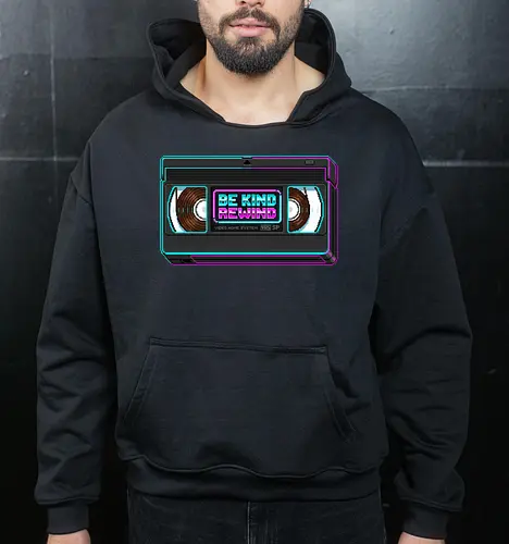 Retro VHS Tape - Be Kind Rewind Neon Pixel Art