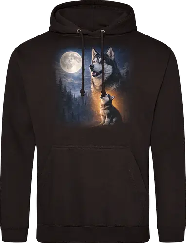 Husky Und Welpe Heulen Vollmond Nacht Wald Sternenhimmel Illustration Kunst