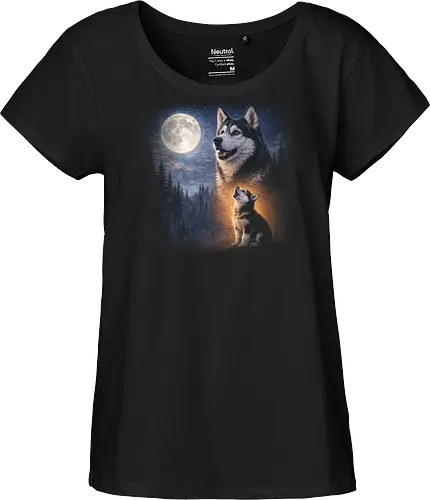 Husky Und Welpe Heulen Vollmond Nacht Wald Sternenhimmel Illustration Kunst