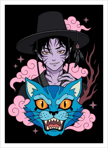 Mystic Phantom: Anime Demon Spirit & Blue Tiger Graphic