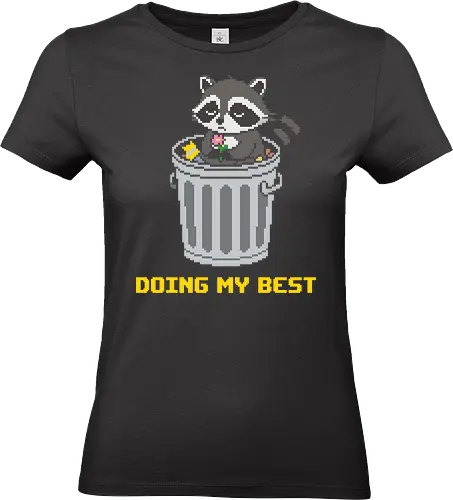 Doing My Best Trash Panda - Retro Raccoon Pixel Art - raccoon, trash panda, doing my best, pixel art, 8-bit, retro, funny, relatable, mental health, self care, flower, trash can, kawaii, cute, animal, forest animal, humor, sarcasm, trash panda meme, aesthetic, minimalist, nerd, geek, garbage, dumpster - Standard T-Shirt (Frauen)