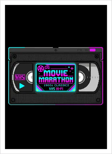 Retro Movie Marathon - 80s VHS Tape Pixel Art