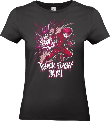 Black Flash: Cursed Energy Strike Anime Graphic - Yuji Itadori, Jujutsu, JJK, Black Flash, Kokusen, cursed energy punch, anime martial arts, shonen anime graphic, Japanese kanji shirt, graffiti anime design, magenta anime art, anime streetwear, manga apparel, action anime aesthetic, lightning punch design - Standard T-Shirt (Frauen)