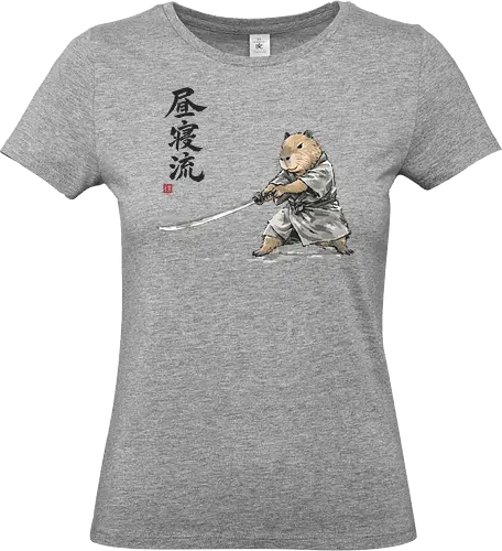 Capybara Samurai Katana Vintage Tuschezeichnung - capybara samurai, japanische tusche, sumi-e tier, capybara krieger, zen tier kunst, japanischer krieger, tusche aquarell, capybara schwert, vintage japan, tier samurai, sumi-e kunst, japanisches tier, nager samurai, katana tier - Standard T-Shirt (Frauen)