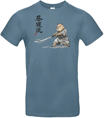 Capybara Samurai Katana Vintage Tuschezeichnung - capybara samurai, japanische tusche, sumi-e tier, capybara krieger, zen tier kunst, japanischer krieger, tusche aquarell, capybara schwert, vintage japan, tier samurai, sumi-e kunst, japanisches tier, nager samurai, katana tier - Standard T-Shirt