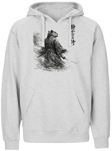 Dunkler Capybara Samurai Japanischer Tuschestil - dunkler capybara, samurai tuschekunst, japanischer krieger, capybara dunkel, sumi-e dunkel, moody japan kunst, capybara silhouette, tusche malerei, dramatischer samurai, nager krieger, vintage tusche, japanisches tier dunkel, capybara kunst, brush painting - Fairtrade Hoodie