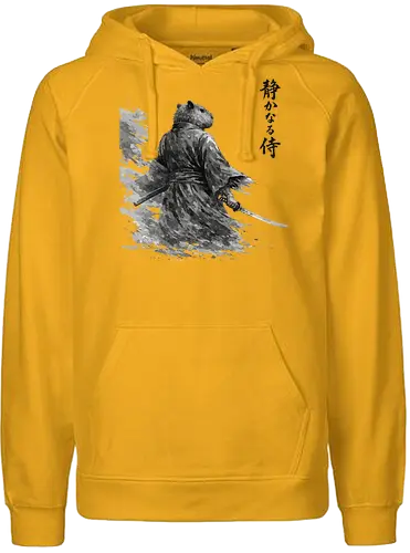 Dunkler Capybara Samurai Japanischer Tuschestil - dunkler capybara, samurai tuschekunst, japanischer krieger, capybara dunkel, sumi-e dunkel, moody japan kunst, capybara silhouette, tusche malerei, dramatischer samurai, nager krieger, vintage tusche, japanisches tier dunkel, capybara kunst, brush painting - Fairtrade Hoodie