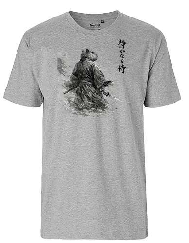 Dunkler Capybara Samurai Japanischer Tuschestil - dunkler capybara, samurai tuschekunst, japanischer krieger, capybara dunkel, sumi-e dunkel, moody japan kunst, capybara silhouette, tusche malerei, dramatischer samurai, nager krieger, vintage tusche, japanisches tier dunkel, capybara kunst, brush painting - Fairtrade T-Shirt