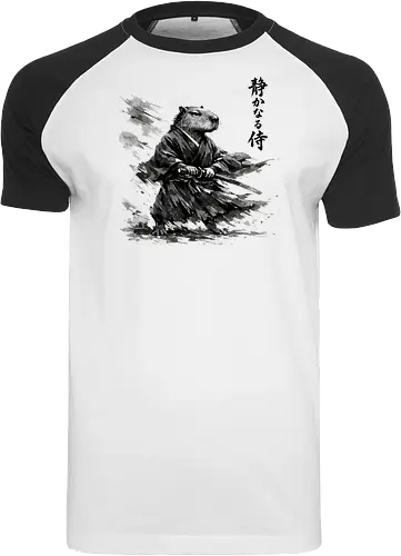 Capybara Samurai Rüstung Japanische Tuschekunst - capybara rüstung, samurai rüstung, japanischer kämpfer, tier in rüstung, sumi-e rüstung, capybara gepanzert, vintage krieger, tusche samurai, japanische rüstung, nager samurai, capybara stark, tier krieger, japan krieger kunst, vintage japan - Raglan T-Shirt