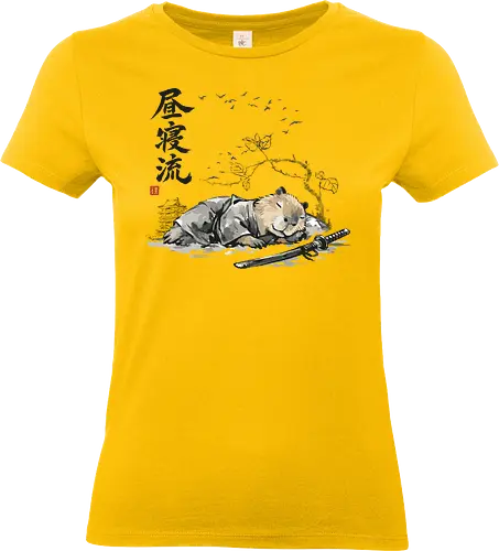 Schlafender Capybara Samurai Zen Tuschezeichnung - schlafender capybara, capybara schläft, lustiger samurai, zen schlaf, fauler samurai, entspannter krieger, capybara witzig, tier schläft, japanische kunst, sumi-e lustig, nager schläft, japan humor, capybara faul, vintage japan - Standard T-Shirt (Frauen)