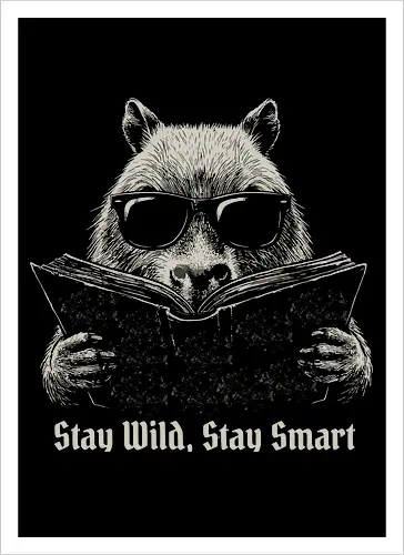 Bleib Wild Bleib Klug — Capybara Liest Buch Coole Dunkle Vintage Illustration