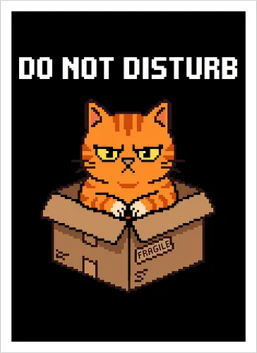 Grumpy Orange Cat in a Fragile Box - Retro Pixel Art
