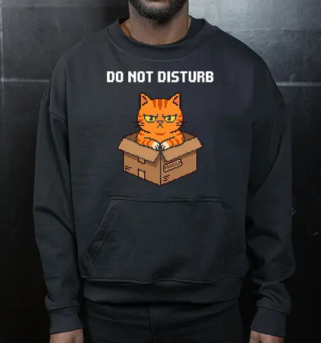 Grumpy Orange Cat in a Fragile Box - Retro Pixel Art