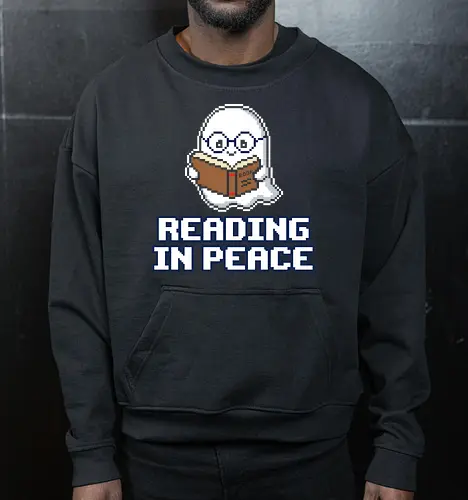 Reading In Peace - Funny Pixel Art Ghost Book Lover