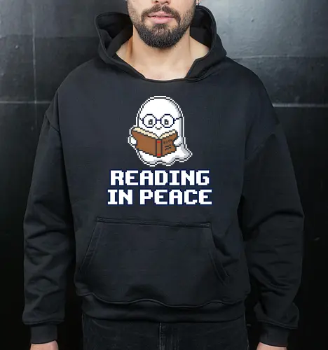 Reading In Peace - Funny Pixel Art Ghost Book Lover