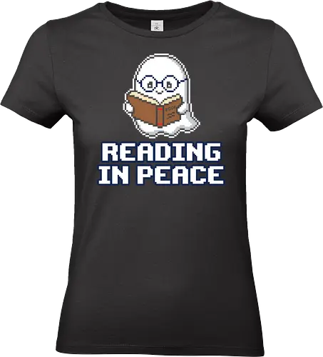 Reading In Peace - Funny Pixel Art Ghost Book Lover - reading in peace, book lover, ghost, pixel art, 8 bit, bookworm, funny reader, introvert, reading pun, cute ghost, retro aesthetic, librarian, spooky season, nerdy ghost, dark academia, cozy reader, reading humor, rest in peace, bookish, literature, antisocial - Standard T-Shirt (Frauen)