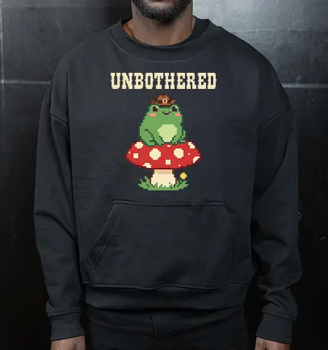 Unbothered Cowboy Frog on Mushroom - Cute Pixel Art