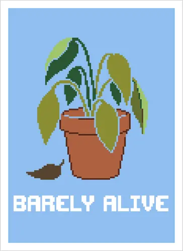 Sad Wilting Houseplant - Funny Plant Killer Pixel Art
