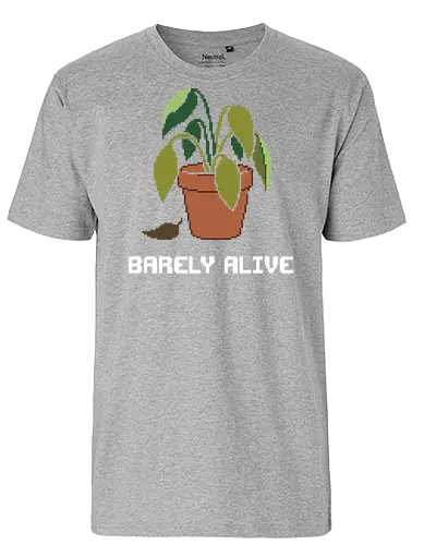 Sad Wilting Houseplant - Funny Plant Killer Pixel Art - houseplant, pixel art, dying plant, wilting plant, sad plant, plant killer, black thumb, funny plant, 8 bit, retro aesthetic, potted plant, indoor plant, bad gardener, plant mom, plant dad, tired, relatable humor, terracotta pot, dead plant, plant lover gift - Fairtrade T-Shirt